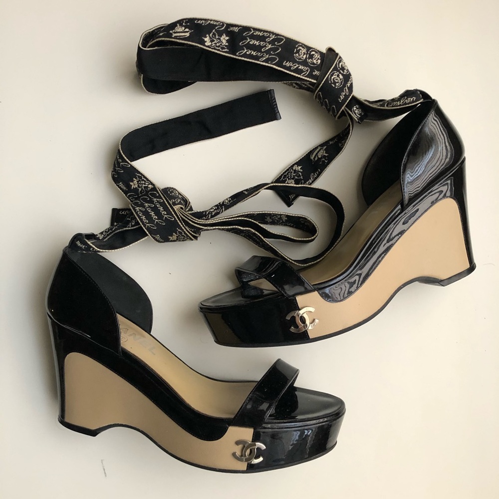 Chanel vintage ankle tie platforms size 37